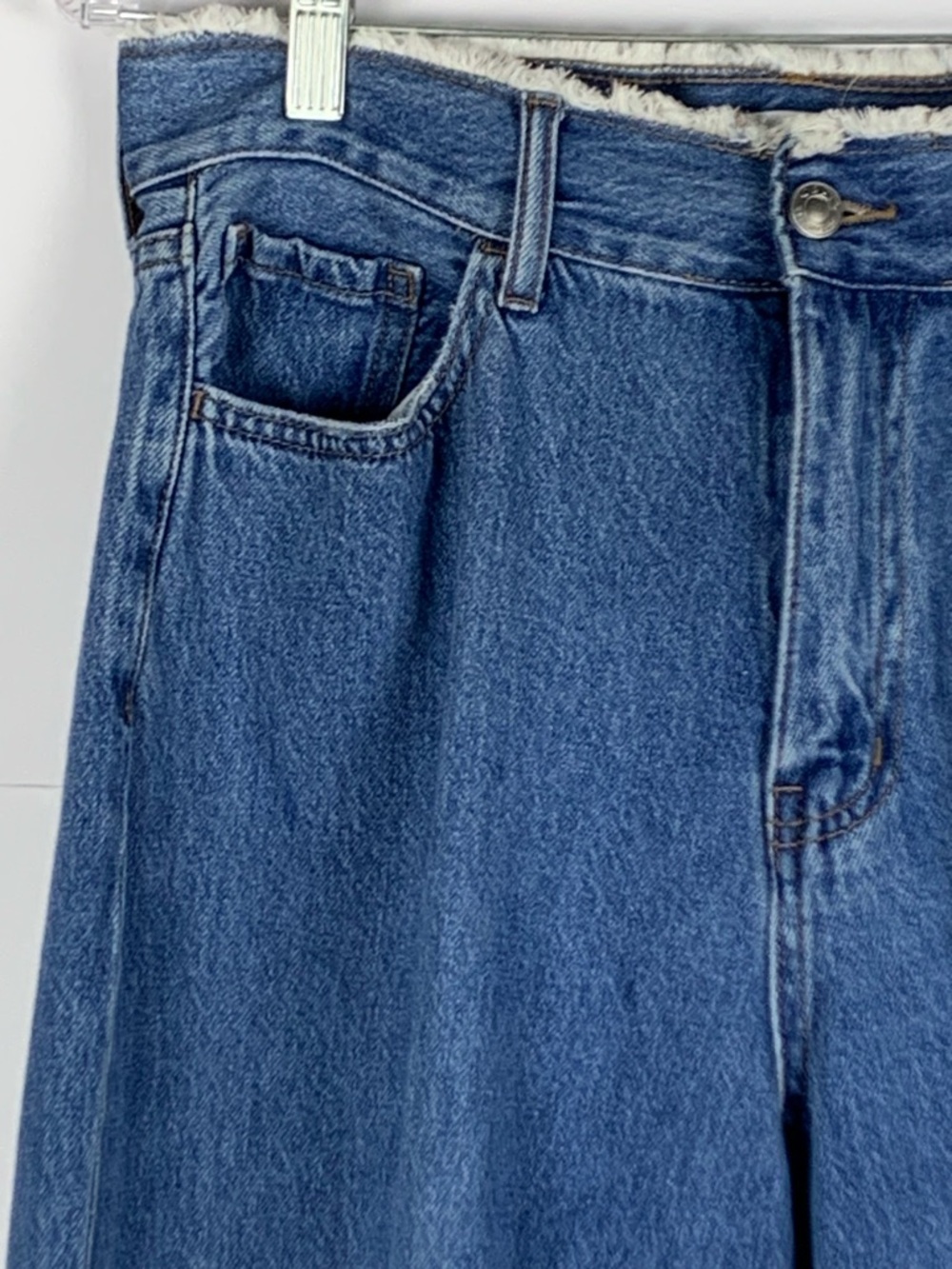 Cello Jeans Womens 11 Blue Wide Leg High Rise Raw Hem Distressed Denim - Picture 5 of 15
